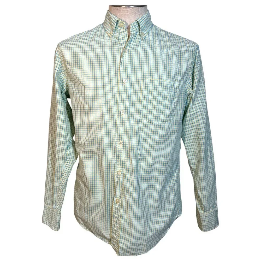 J Crew Mens Shirt Cotton Tailored Fit Plaid Button Down Size Small Yellow Blue - Picture 3 of 9